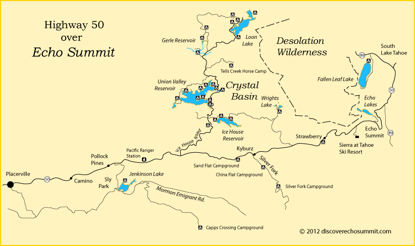 map of Highway 50 over Echo Summit