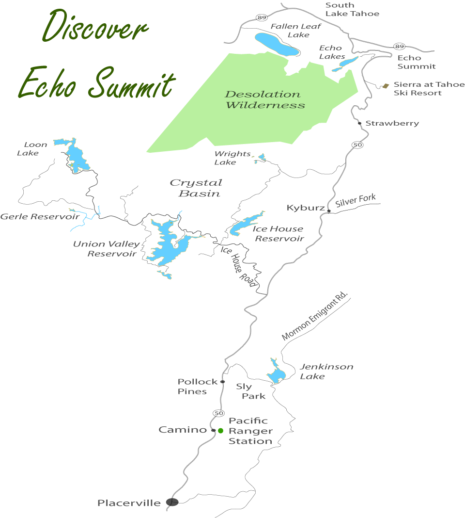 map of Echo Summit region, Eldorado National Forest, CA