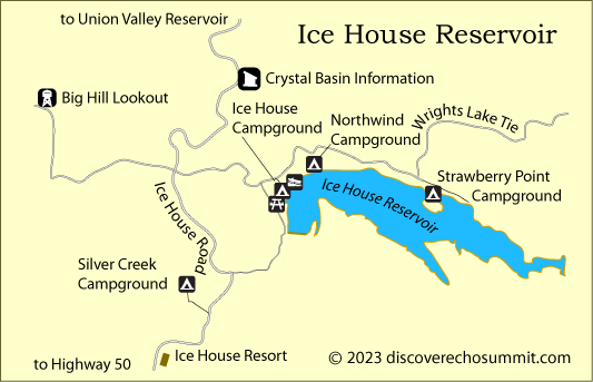 map of Ice House Reservoir area campgrounds, Eldorado National Forest, California
