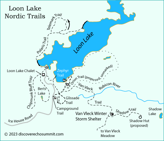 map of cross country ski trails at Loon Lake, CA