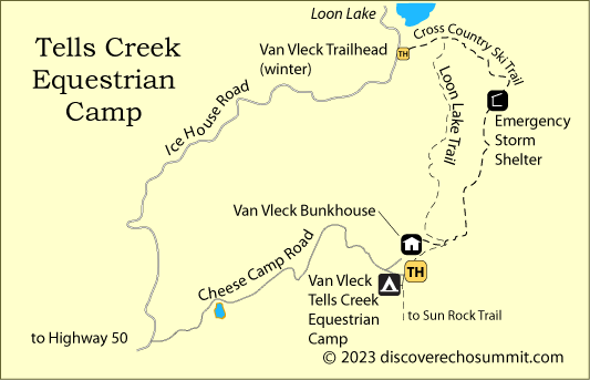 map of Tells Creek Horse Camp, El Dorado National Forest, CA