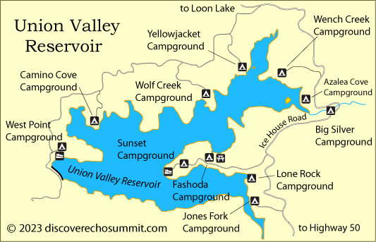 map of campgrounds at Union Valley Reservoir, CA