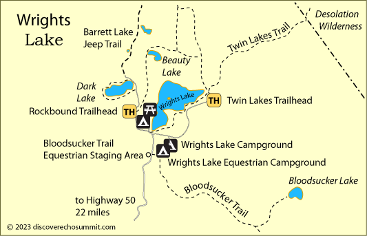 map of Wrights Lake campgrounds, El Dorado National Forest, CA
