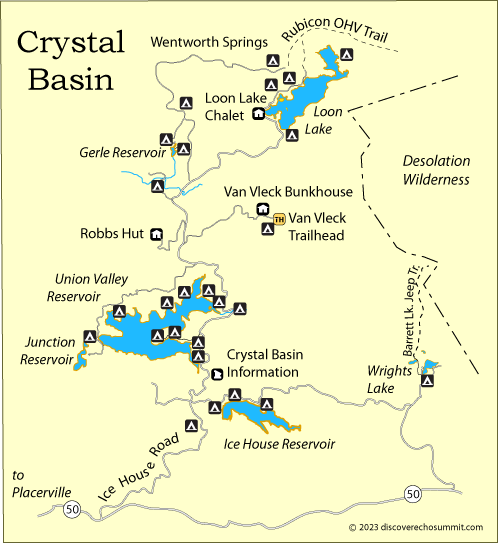 map of the Crystal Basin in El Dorado National Forest, CA