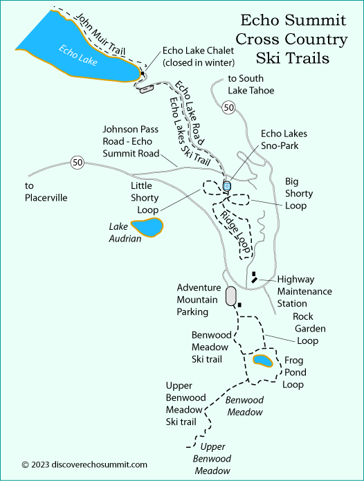 map of cross country ski trails on Echo Summit, CA