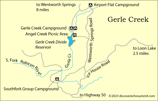 map of Gerle Creek area campgrounds, El Dorado National Forest, CA